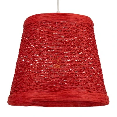 Boho κρεμαστό φωτιστικό PLAYROOM μονόφωτο κόκκινο ξύλινο ψάθινο rattan Φ32 x Υ27cm 1 x E27 AC 220-240V