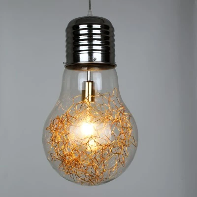 Μοντέρνο κρεμαστό φωτιστικό οροφής LAMP ασημί νίκελ βάση & χρυσό ντουί 1XΕ27 AC 220-240V με διάφανο γυαλί