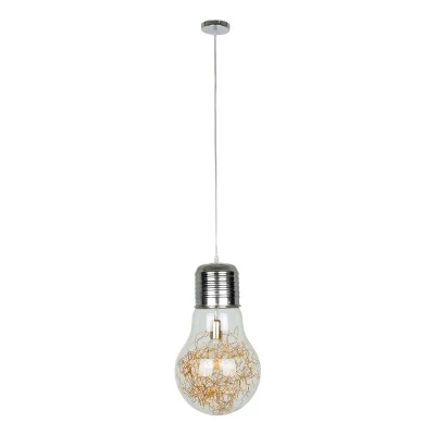 Μοντέρνο κρεμαστό φωτιστικό οροφής LAMP ασημί νίκελ βάση & χρυσό ντουί 1XΕ27 AC 220-240V με διάφανο γυαλί
