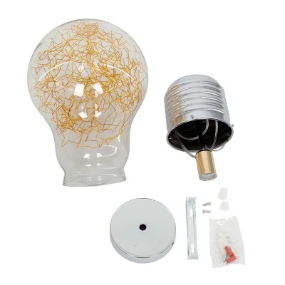 Μοντέρνο κρεμαστό φωτιστικό οροφής LAMP ασημί νίκελ βάση & χρυσό ντουί 1XΕ27 AC 220-240V με διάφανο γυαλί