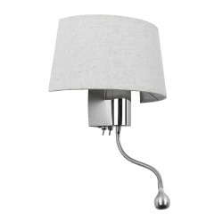 Φωτιστικό απλίκα Elegant επιτοίχιο με LED Βραχίονα δίφωτο 1 x E27 IP20 λευκό ύφασμα με ασημί μέταλλο Μ26.5 x Π15 x Υ43cm