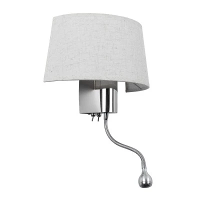 Φωτιστικό απλίκα Elegant επιτοίχιο με LED Βραχίονα δίφωτο 1 x E27 IP20 λευκό ύφασμα με ασημί μέταλλο Μ26.5 x Π15 x Υ43cm