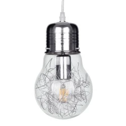 Μοντέρνο κρεμαστό φωτιστικό οροφής LAMP 1XΕ27 AC 220-240V ασημί νίκελ μεταλλικό διάφανο γυαλί Φ15xΥ27cm