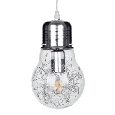 Μοντέρνο κρεμαστό φωτιστικό οροφής LAMP 1XΕ27 AC 220-240V ασημί νίκελ μεταλλικό διάφανο γυαλί Φ15xΥ27cm