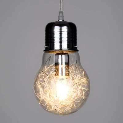 Μοντέρνο κρεμαστό φωτιστικό οροφής LAMP 1XΕ27 AC 220-240V ασημί νίκελ μεταλλικό διάφανο γυαλί Φ15xΥ27cm