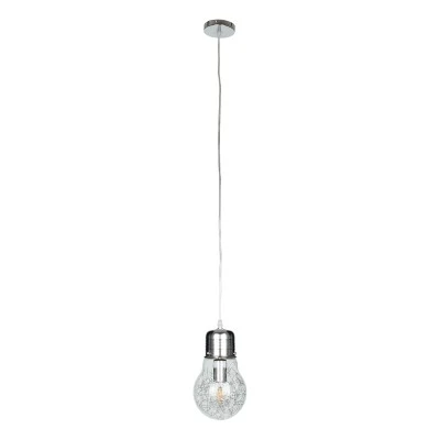 Μοντέρνο κρεμαστό φωτιστικό οροφής LAMP 1XΕ27 AC 220-240V ασημί νίκελ μεταλλικό διάφανο γυαλί Φ15xΥ27cm
