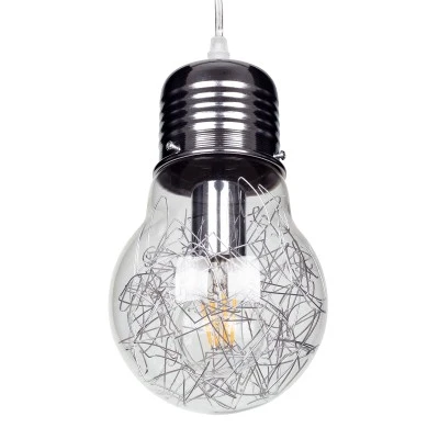 Μοντέρνο κρεμαστό φωτιστικό οροφής LAMP 1XΕ27 AC 220-240V ασημί νίκελ μεταλλικό διάφανο γυαλί Φ15xΥ27cm