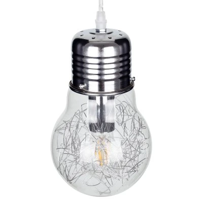 Μοντέρνο κρεμαστό φωτιστικό οροφής LAMP 1XΕ27 AC 220-240V ασημί νίκελ μεταλλικό διάφανο γυαλί Φ15xΥ27cm
