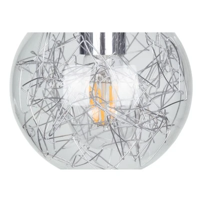 Μοντέρνο κρεμαστό φωτιστικό οροφής LAMP 1XΕ27 AC 220-240V ασημί νίκελ μεταλλικό διάφανο γυαλί Φ15xΥ27cm