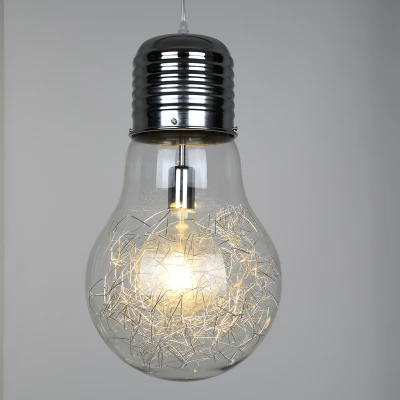 Μοντέρνο κρεμαστό φωτιστικό οροφής LAMP μονόφωτο Ε27 AC 220-240V ασημί νίκελ μεταλλικό με διάφανο γυαλί