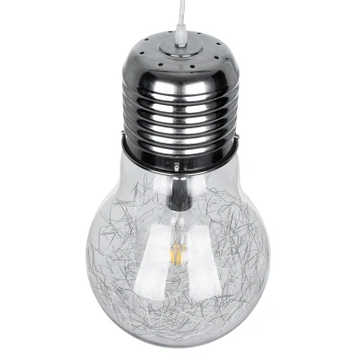Μοντέρνο κρεμαστό φωτιστικό οροφής LAMP μονόφωτο Ε27 AC 220-240V ασημί νίκελ μεταλλικό με διάφανο γυαλί