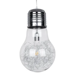 Μοντέρνο κρεμαστό φωτιστικό οροφής LAMP μονόφωτο Ε27 AC 220-240V ασημί νίκελ μεταλλικό με διάφανο γυαλί
