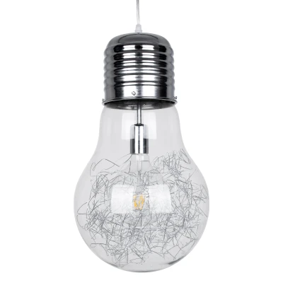 Μοντέρνο κρεμαστό φωτιστικό οροφής LAMP μονόφωτο Ε27 AC 220-240V ασημί νίκελ μεταλλικό με διάφανο γυαλί