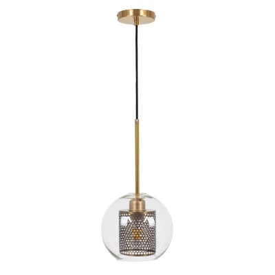 Μοντέρνο κρεμαστό φωτιστικό οροφής AVERY 1ΧΕ27 AC 220-240V με διάφανο γυαλί & χρυσό μεταλλικό πλέγμα Φ18xΥ38cm Μοντέρνο κρεμαστό φωτιστικό οροφής AVERY 1ΧΕ27 AC 220-240V με διάφανο γυαλί & χρυσό μεταλλικό πλέγμα Φ18xΥ38cm
