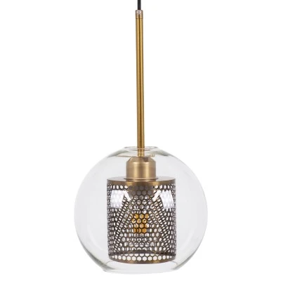 Μοντέρνο κρεμαστό φωτιστικό οροφής AVERY 1ΧΕ27 AC 220-240V με διάφανο γυαλί & χρυσό μεταλλικό πλέγμα Φ18xΥ38cm Μοντέρνο κρεμαστό φωτιστικό οροφής AVERY 1ΧΕ27 AC 220-240V με διάφανο γυαλί & χρυσό μεταλλικό πλέγμα Φ18xΥ38cm