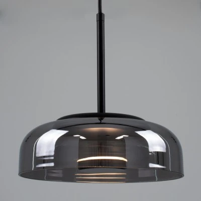 Μοντέρνο κρεμαστό φωτιστικό CHARLOTTE LED 5W AC 220-240V θερμό λευκό φως 2700K μαύρο μεταλλικό με φιμέ νίκελ γυαλί