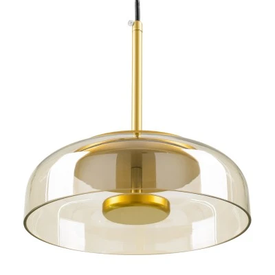 GloboStar® CHARLOTTE 00744 Μοντέρνο Κρεμαστό Φωτιστικό Οροφής Μονόφωτο Μελί Γυάλινο Χρυσό Μεταλλικό CREE LED 5W 500lm 180° AC 85-265V Θερμό Λευκό 2700K Φ23 x Υ23cm