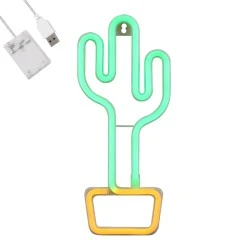 Φωτιστικό φωτεινή ταμπέλα NEON LED σήμανσης CACTUS 5W με καλώδιο τροφοδοσίας USB 3xAAA σε πράσινο και κίτρινο φως