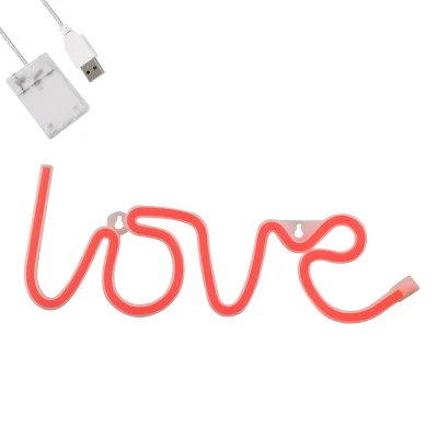 Φωτεινή επιγραφή neon LED σήμανσης LOVE 5W με μπαταρίες και καλώδιο τροφοδοσίας USB σε κόκκινο χρώμα GloboStar® 78587 Φωτιστικό Ταμπέλα Φωτεινή Επιγραφή NEON LED Σήμανσης LOVE 5W με Καλώδιο Τροφοδοσίας USB - Μπαταρίας 3xAAA (Δεν Περιλαμβάνονται) - Κόκκινο