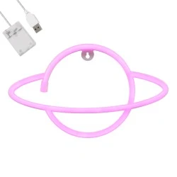 Φωτιστικό ταμπέλα φωτεινή επιγραφή NEON LED πλανήτης 5W με μπαταρίες και καλώδιο τροφοδοσίας USB σε ροζ χρώμα φωτός