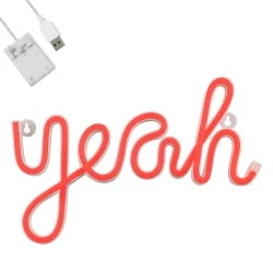  Φωτιστικό ταμπέλα φωτεινή επιγραφή NEON LED σήμανσης YEAH 5W με καλώδιο τροφοδοσίας USB - μπαταρίας 3xAAA κόκκινο