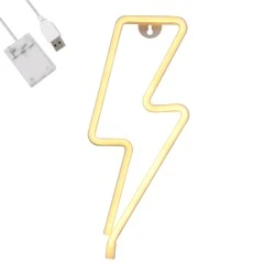 Κρεμαστό φωτιστικό ταμπέλα με επιγραφή NEON LED σήμανσης αστραπή 5W θερμό λευκό φως 2700Κ 180° με καλώδιο τροφοδοσίας USB και μπαταρίες