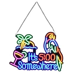 Φωτεινή ταμπέλα NEON LED με σήμανση ITS 5:00 SOMEWHERE PARROT 30W AC 230V με διακόπτη On/Off και 50.000 ώρες ζωής