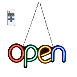 Ταμπέλα με φωτεινή επιγραφή NEON LED σήμανσης OPEN 30W AC 230V με διακόπτη On/Off και ασύρματο χειριστήριο IR