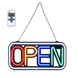 Φωτιστικό ταμπέλα NEON LED σήμανσης OPEN 30W AC 230V με διακόπτη On/Off και ασύρματο χειριστήριο IR