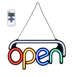 Φωτεινή ταμπέλα NEON LED σήμανσης OPEN 30W AC 230V με διακόπτη On/Off και ασύρματο χειριστήριο IR