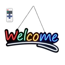 LED φωτιστικό με επιγραφή NEON σήμανσης WELCOME 30W AC 230V με διακόπτη On/Off και ασύρματο χειριστήριο IR A++