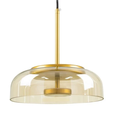 GloboStar® CHARLOTTE 00744 Μοντέρνο Κρεμαστό Φωτιστικό Οροφής Μονόφωτο Μελί Γυάλινο Χρυσό Μεταλλικό CREE LED 5W 500lm 180° AC 85-265V Θερμό Λευκό 2700K Φ23 x Υ23cm