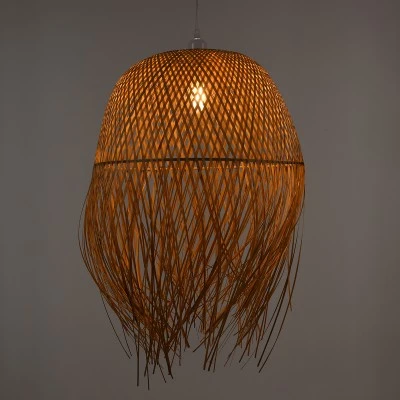 Boho Κρεμαστό Φωτιστικό Οροφής με Ντουί 1 x E27 AC 220-240V IP20 - Μπεζ - Μ50 x Π50 x Υ70cm GloboStar® MANILA 00713 Boho Κρεμαστό Φωτιστικό Πλέγμα Μονόφωτο 1 x E27 IP20 Μπέζ Ξύλο - Μ50 x Π50 x Υ70cm