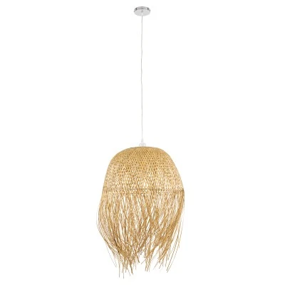 Boho Κρεμαστό Φωτιστικό Οροφής με Ντουί 1 x E27 AC 220-240V IP20 - Μπεζ - Μ50 x Π50 x Υ70cm GloboStar® MANILA 00713 Boho Κρεμαστό Φωτιστικό Πλέγμα Μονόφωτο 1 x E27 IP20 Μπέζ Ξύλο - Μ50 x Π50 x Υ70cm