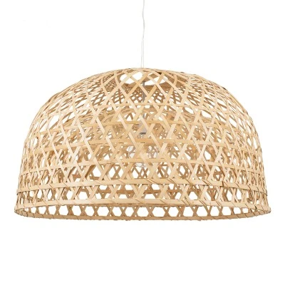 Boho κρεμαστό φωτιστικό MANGEA καφέ ξύλινο Bamboo Φ100 μονόφωτο για λάμπα με ντουί Ε27