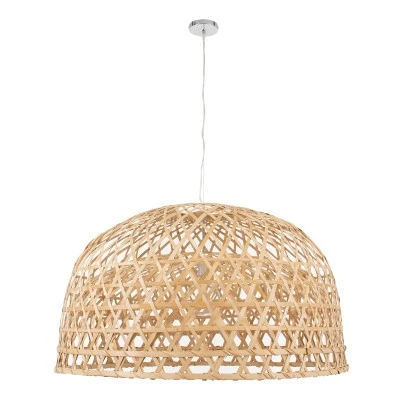 Boho κρεμαστό φωτιστικό MANGEA καφέ ξύλινο Bamboo Φ100 μονόφωτο για λάμπα με ντουί Ε27