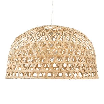Boho κρεμαστό φωτιστικό MANGEA καφέ ξύλινο Bamboo Φ100 μονόφωτο για λάμπα με ντουί Ε27