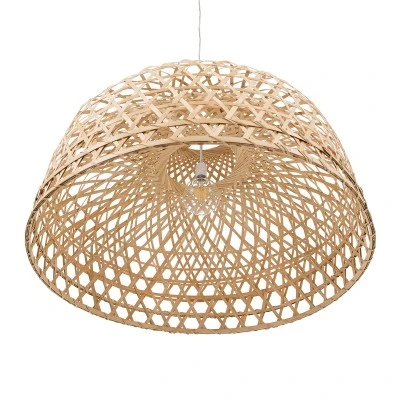 Boho κρεμαστό φωτιστικό MANGEA καφέ ξύλινο Bamboo Φ100 μονόφωτο για λάμπα με ντουί Ε27