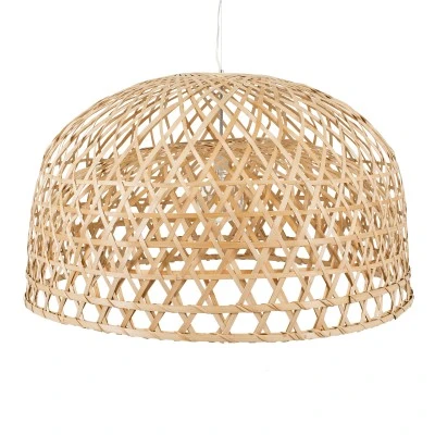 Boho κρεμαστό φωτιστικό MANGEA καφέ ξύλινο Bamboo Φ100 μονόφωτο για λάμπα με ντουί Ε27