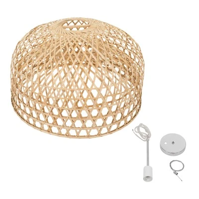 Boho κρεμαστό φωτιστικό MANGEA καφέ ξύλινο Bamboo Φ100 μονόφωτο για λάμπα με ντουί Ε27