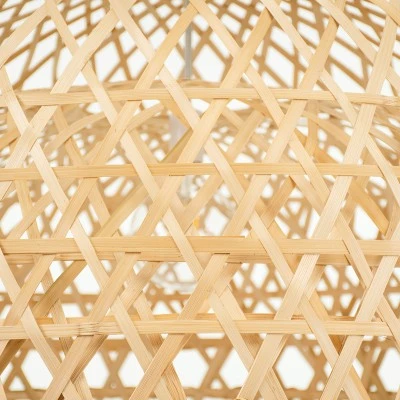 Boho κρεμαστό φωτιστικό MANGEA καφέ ξύλινο Bamboo Φ100 μονόφωτο για λάμπα με ντουί Ε27