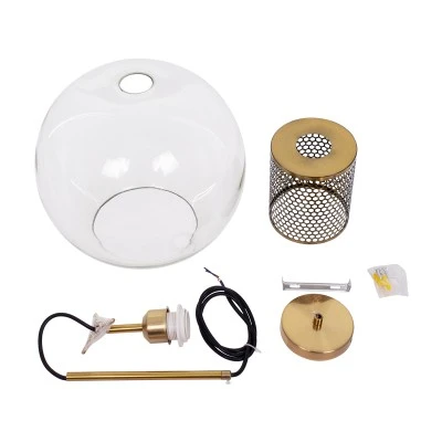 Μοντέρνο κρεμαστό φωτιστικό οροφής AVERY 1ΧΕ27 AC 220-240V με διάφανο γυαλί & χρυσό μεταλλικό πλέγμα Φ30