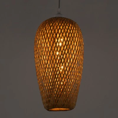 Boho κρεμαστό φωτιστικό SAN TROPEZ 1ΧΕ27 μπεζ ξύλινο Bamboo Φ19xΥ42cm