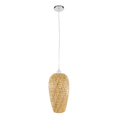 Boho κρεμαστό φωτιστικό SAN TROPEZ 1ΧΕ27 μπεζ ξύλινο Bamboo Φ19xΥ42cm