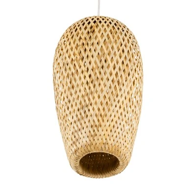 Boho κρεμαστό φωτιστικό SAN TROPEZ 1ΧΕ27 μπεζ ξύλινο Bamboo Φ19xΥ42cm