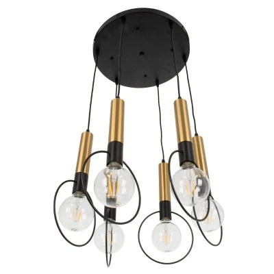 GloboStar® OLVERO 00774 Μοντέρνο Κρεμαστό Φωτιστικό Οροφής Πολύφωτο 6 x E27 Μαύρο - Χρυσό Μεταλλικό Πλέγμα Φ55 x Y130cm