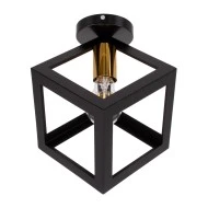 Μοντέρνο φωτιστικό οροφής κύβος CUBE μονόφωτο 1xE27 μεταλλικό πλέγμα μαύρο με χρυσό ντουί συμβατό έως G95 και καλώδιο PVC χωρίς λαμπτήρα 25x25x25 cm