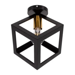 Μοντέρνο φωτιστικό οροφής κύβος CUBE μονόφωτο 1xE27 μεταλλικό πλέγμα μαύρο με χρυσό ντουί συμβατό έως G95 και καλώδιο PVC χωρίς λαμπτήρα 25x25x25 cm