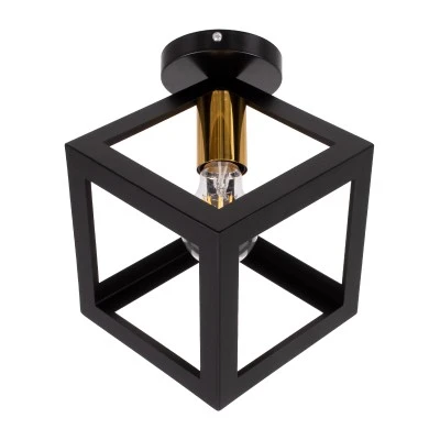 Μοντέρνο φωτιστικό οροφής κύβος CUBE μονόφωτο 1xE27 μεταλλικό πλέγμα μαύρο με χρυσό ντουί συμβατό έως G95 και καλώδιο PVC χωρίς λαμπτήρα 25x25x25 cm Μοντέρνο φωτιστικό οροφής κύβος CUBE μονόφωτο 1xE27 μεταλλικό πλέγμα μαύρο με χρυσό ντουί συμβατό έως G95 και καλώδιο PVC χωρίς λαμπτήρα 25x25x25 cm