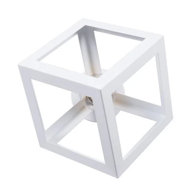 Μοντέρνο φωτιστικό οροφής CUBE μονόφωτο 1xE27 IP20 λευκό μεταλλικό κύβος πλέγμα με χρυσό ντουί 25x25x25cm